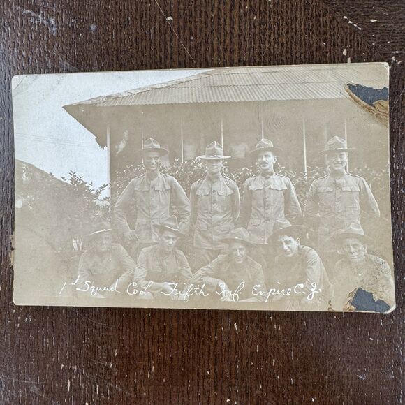 Other - Real Photo Postcard Vintage Military Soldiers 1st Squad 5th Infantry Empire RPPC